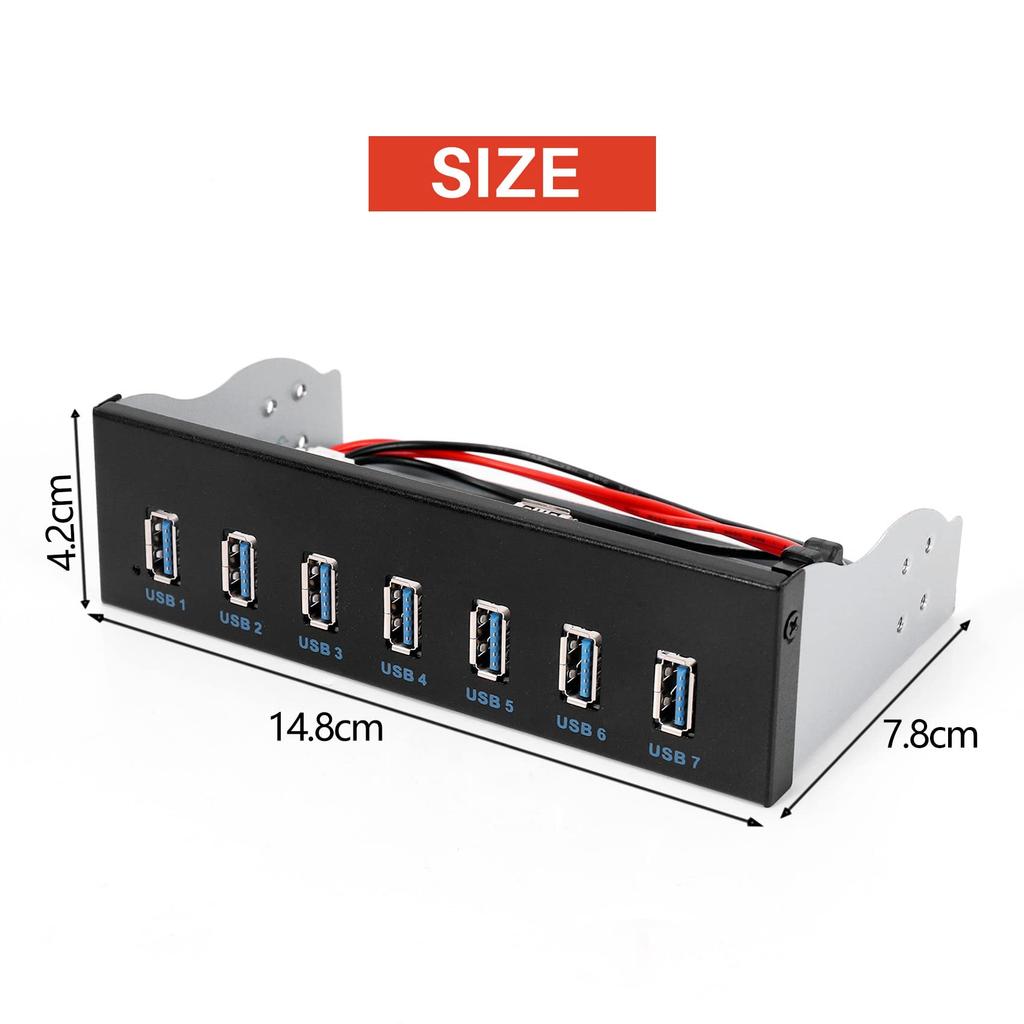 Buerjia 7-Port USB-Hub 5GBS Zoll Laufwerkschacht Computergehäuse CD-ROM Frontblende für USB-Steckerkabel Dual-Chip 1X 19-Pin Header auf 16X 3.0 5.25 CD-ROM + 3.0