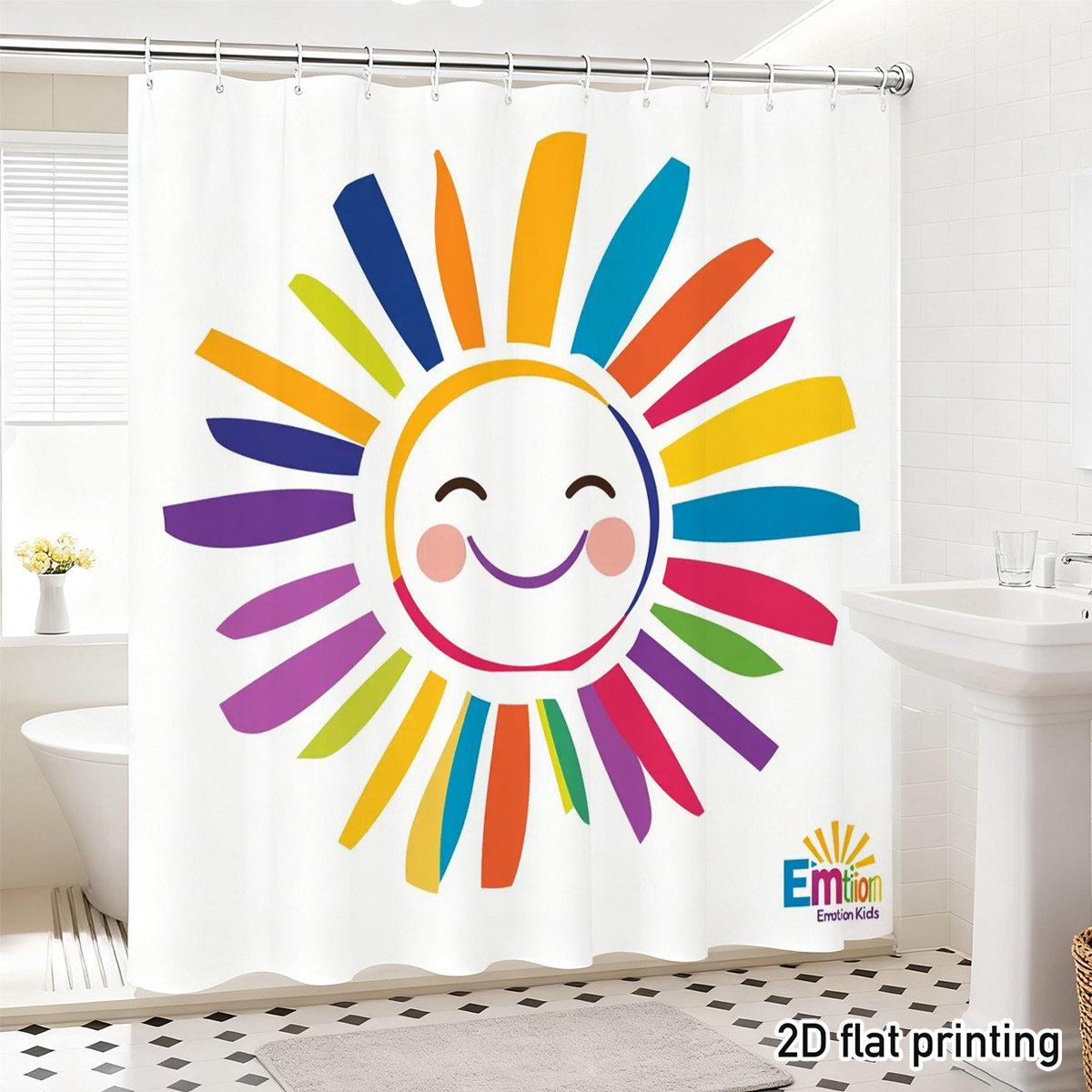 

Cheerful Sun Shower Curtain – Rainbow Petals & Smiling Face, Waterproof Polyester, 72X72 Inch, Bright Bathroom Decor Gift W60H190(CM)-1 Pcs