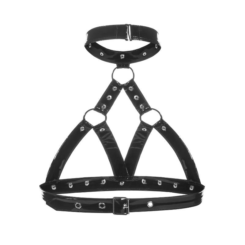 Highlighted patent leather sexy neck exposed bra