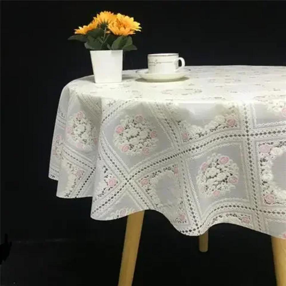 Pvc Desk Mat Printed Dustproof Table Cover Round Lace Table Waterproof Oil Resistant Scald Resistant Round Tablecloth