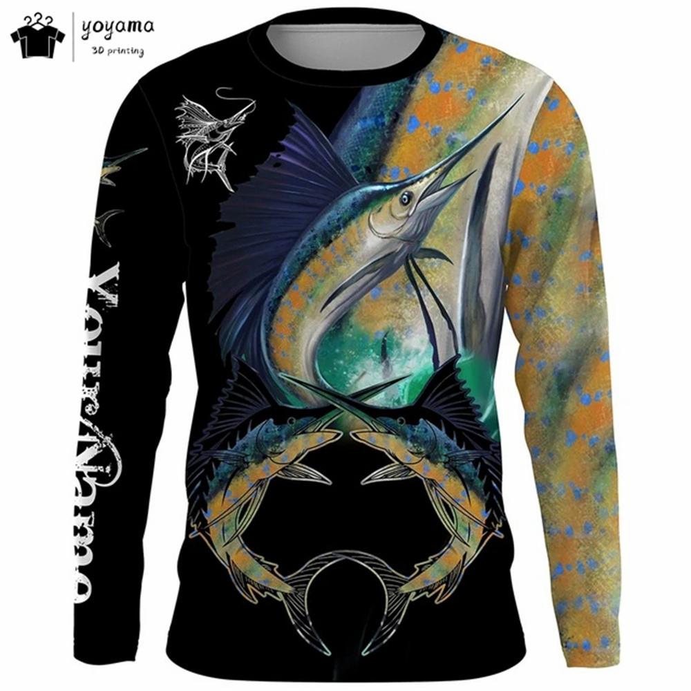 Classic Fish Print Graphic T shirts 3D Print Men's Clothing Street Casual T shirt Men Top Men's Long Sleeve T-shirt Mens Clothes