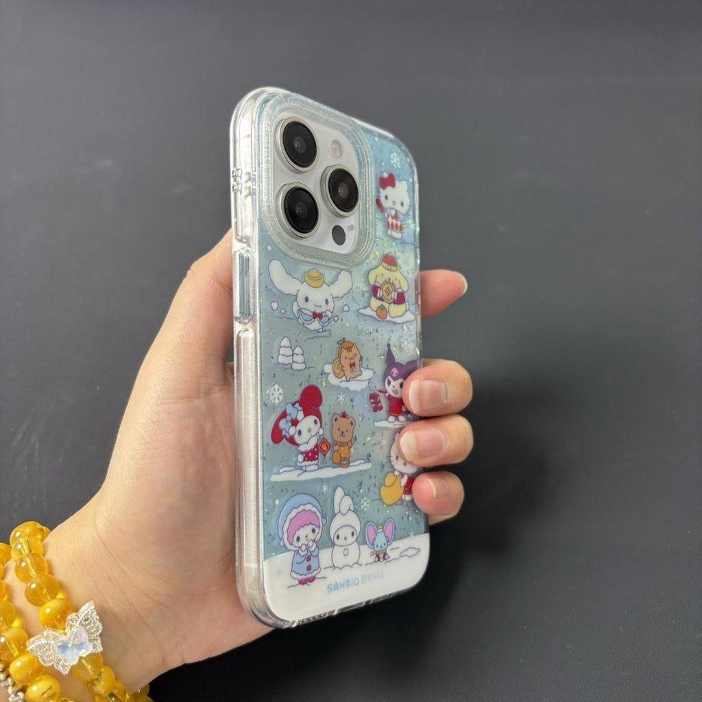 Glitter Snowy Sanrio Compatible Phone Case for Apple 16 Pro Max - Drop-proof Design for 15, 14, and 13