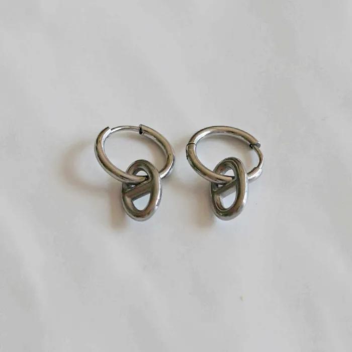 _JJ50 Surgical Steel Chandal Hook Two-Way One-Touch Earrings
