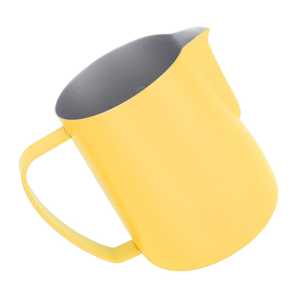 Coffee Latte Art Pitchers Bevel Design 450ml Stainless Steel Milk Frothing Pitcher for Coffee Milk Pale Yellow