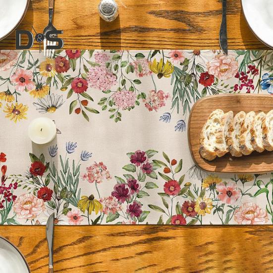 Table Runner Christmas Floral Printing Machine Washable Home Party Decoration Table Runner Protects Table from Heat Scratches Spills Tablecloth