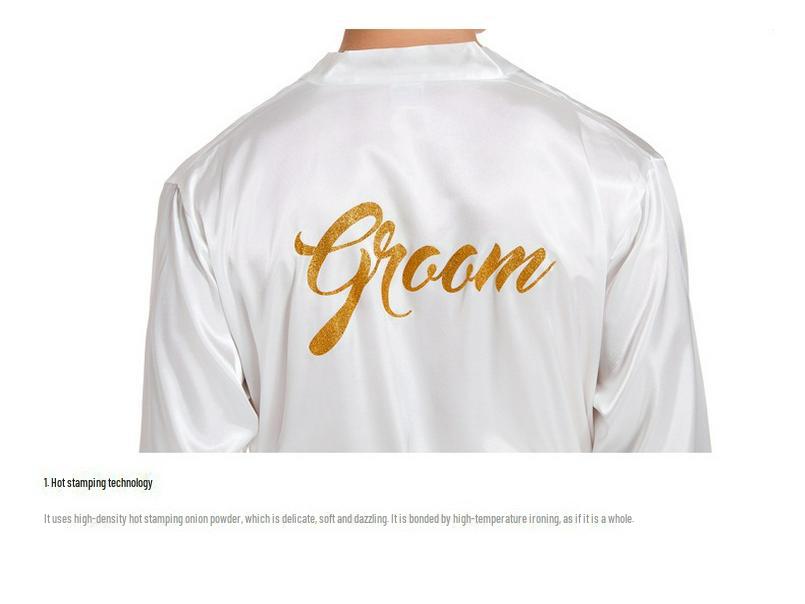 Men's Gold Lettering Wedding Morning Robe - Long, Large Size, Spring/Autumn Cardigan Nightgown