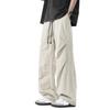 Men's Baggy Trousers Spring Summer Drawstring Waist Cargo Pants Solid Color Wide Leg Trousers for Street Travel Office