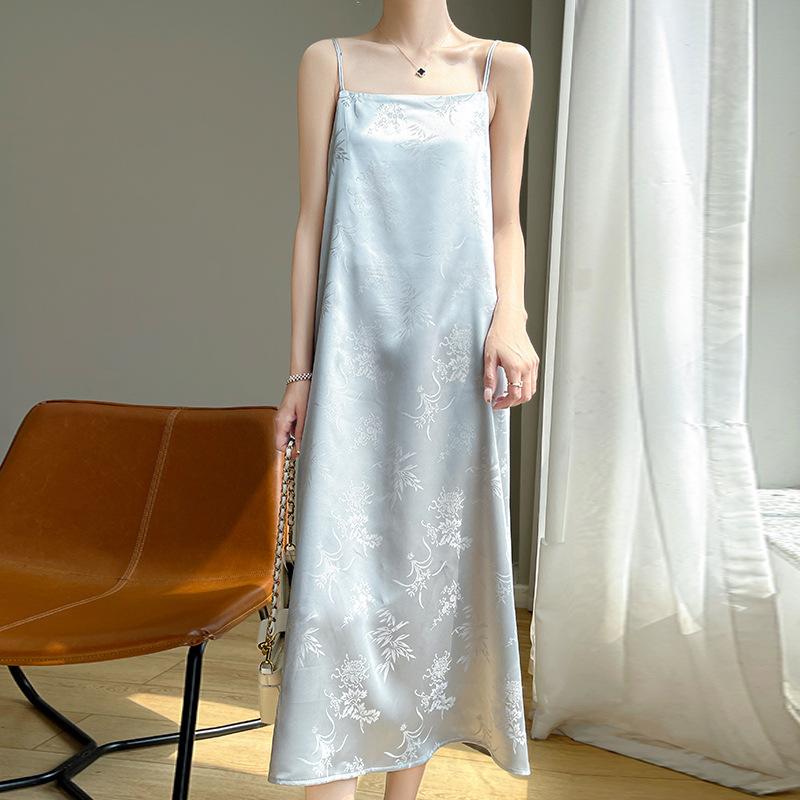 Women's Spring/summer Silk Satin Halter Mid-length Dress Loose-fitting with An Elegant Commuter Dress