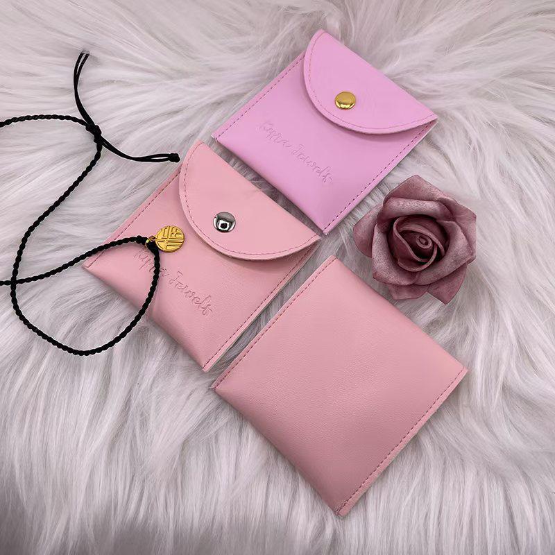 

Pink PU Leather Coin Purse Snap Flap Bag for Jewelry, Necklace, Cards - Dustproof & Waterproof Storage