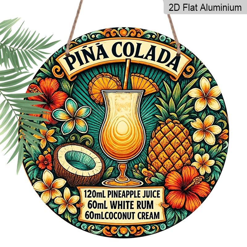 

2D Flat, Retro-style, High-end Round Aluminum Wall Decoration, Available in Various Sizes, Tropical Beverage Decoration, Pineapple Pattern. Suitable 20*20cm