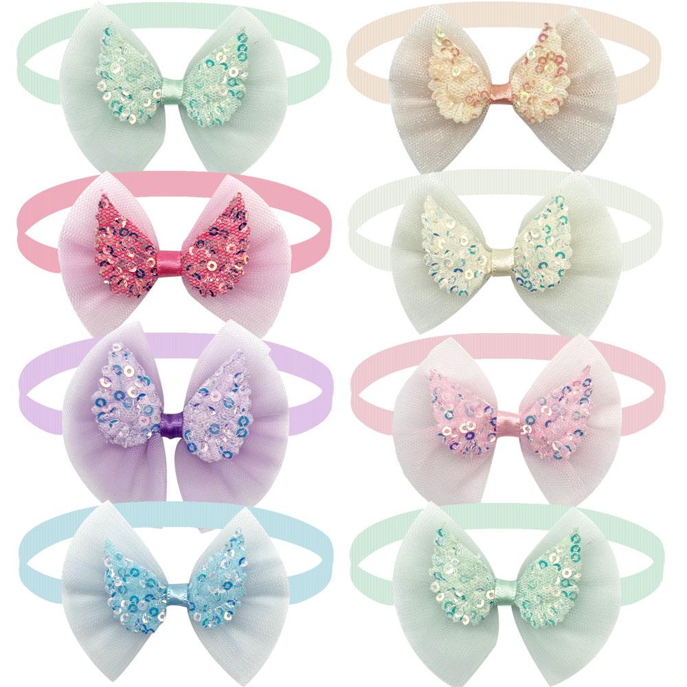 50/100pcs Summer Party Pet Dog Bowties Pet Bulk Angel Wing Lace Sequin Decor Dog Collar for Medium Small Dog Cats Pet Supplies