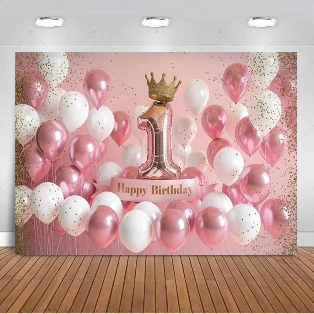 1. Geburtstag Party Dekorationen Rosa Gold Ballons Glitzer Hintergrund Banner Neugeborenen Kulisse Zubehör Fotografie Requisiten Kinder Geschenk