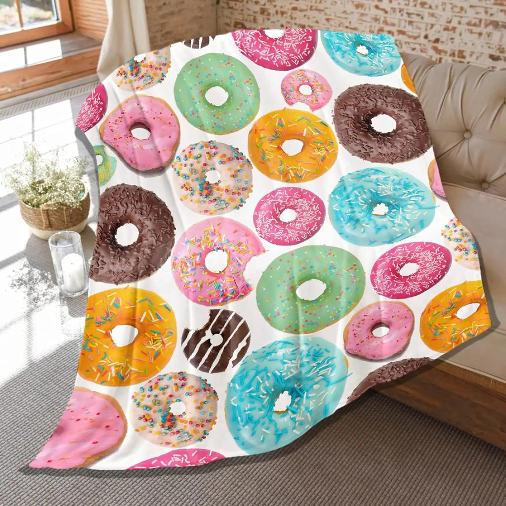 3D Print Sugar Food Cookie Pattern Flannel Throw Blanket King Queen Size for Bed Living Room Couch Sofa All Season Warm Blanket