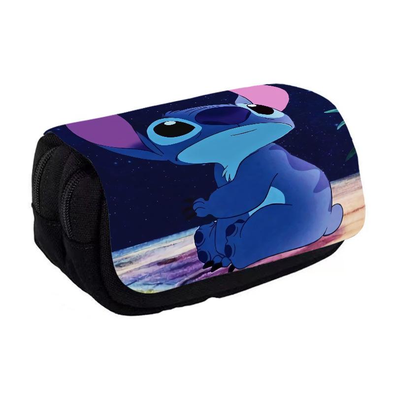 Stitch Cartoon Double Large Capacity Flip Pencil Case Children'S Stationery Box