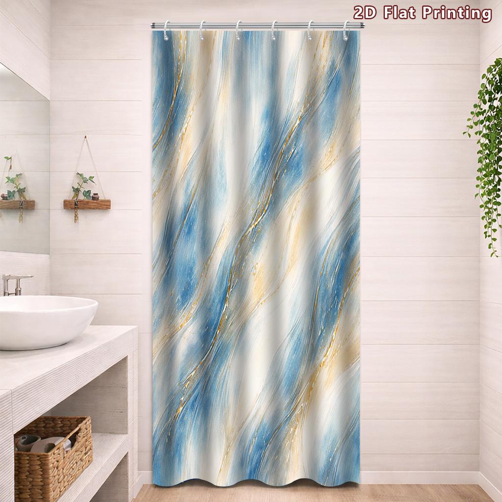 4Pcs Marble Waves Shower Curtain Set with Non-Slip Bath Mat, Toilet Lid Cover, Contour Rug & 12 Hooks, Bathroom Decor