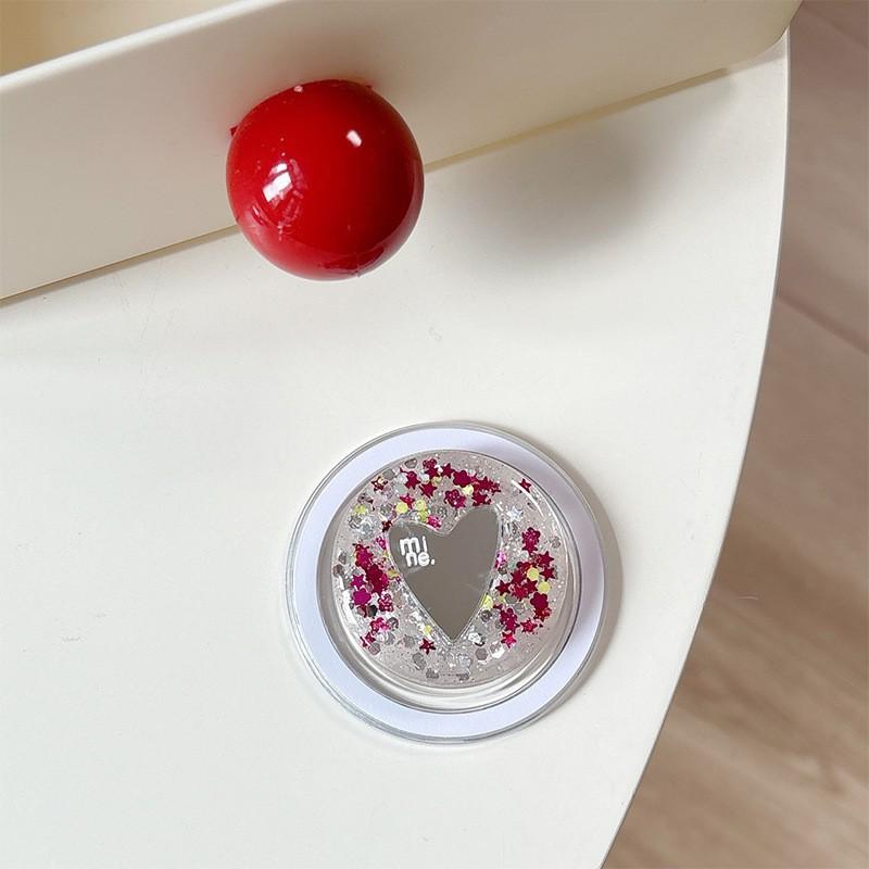 

Circular Sequin Heart-shaped Mirror Phone Holder Airbag Extendable Magnetic Desktop Watching TV Shows Foldable Portable