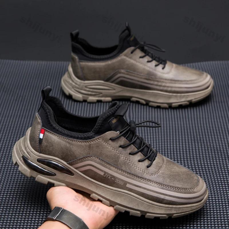 Men's Casual Sneakers Plus Fleece Fashionable Lace Up Running Shoes Man Autumn Casual Leather Walking Sneakers Training Footwear