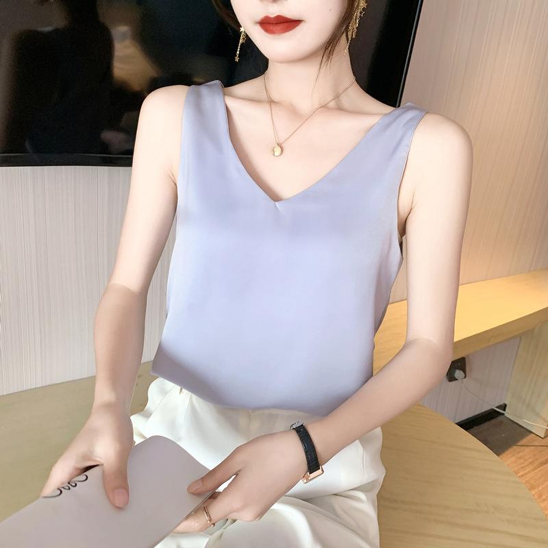 YYFS Chemisiers et chemises décontractés pour femmes, mode été printemps, couleur unie, imprimé, sans manches, col en v