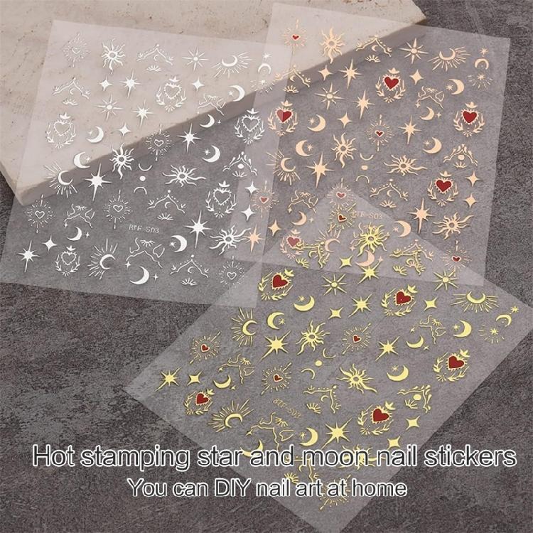 9 Sheets Bronzing Nail Art Stickers Sun Star Heart Nails Stickers Self-Adhesive Manicures Stickers 3D Nails Decals