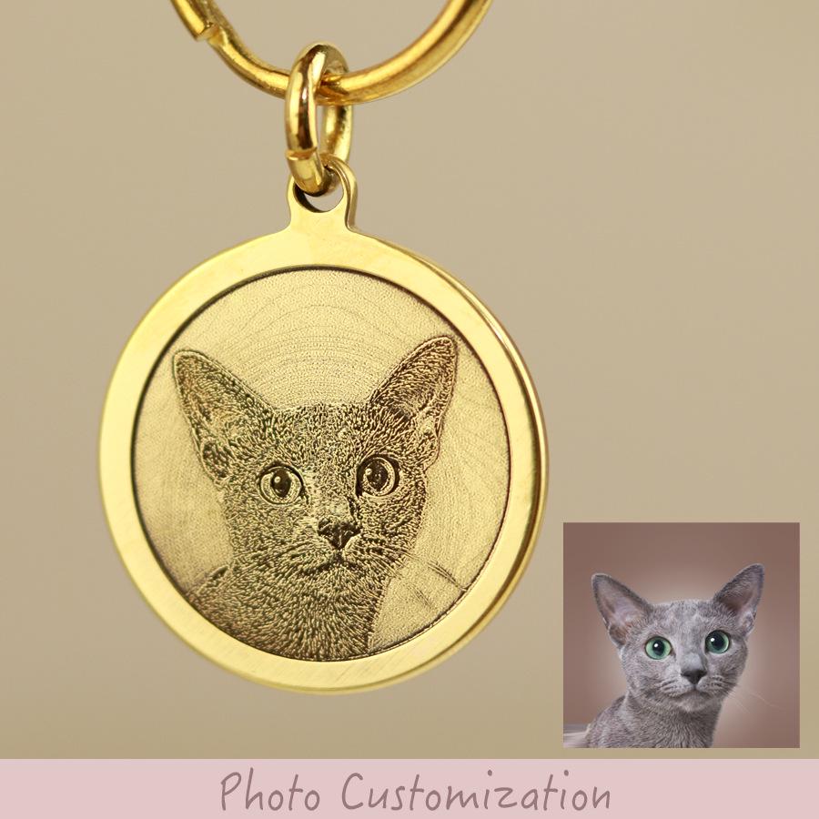 Massives Messing Tiefgravierte Haustier-ID-Marke für Hunde- oder Katzenhalsband mit Glocke - Anhänger gegen Verlust