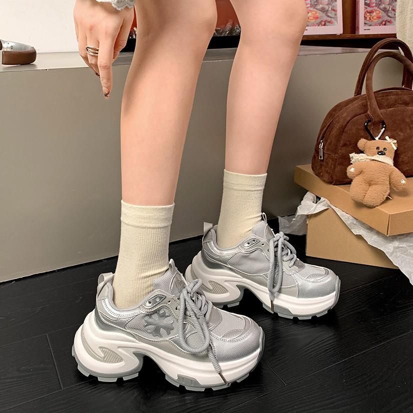 Trendy American popular white platform dad shoes women's 2025 new spring versatile height-increasing lightweight sports shoes