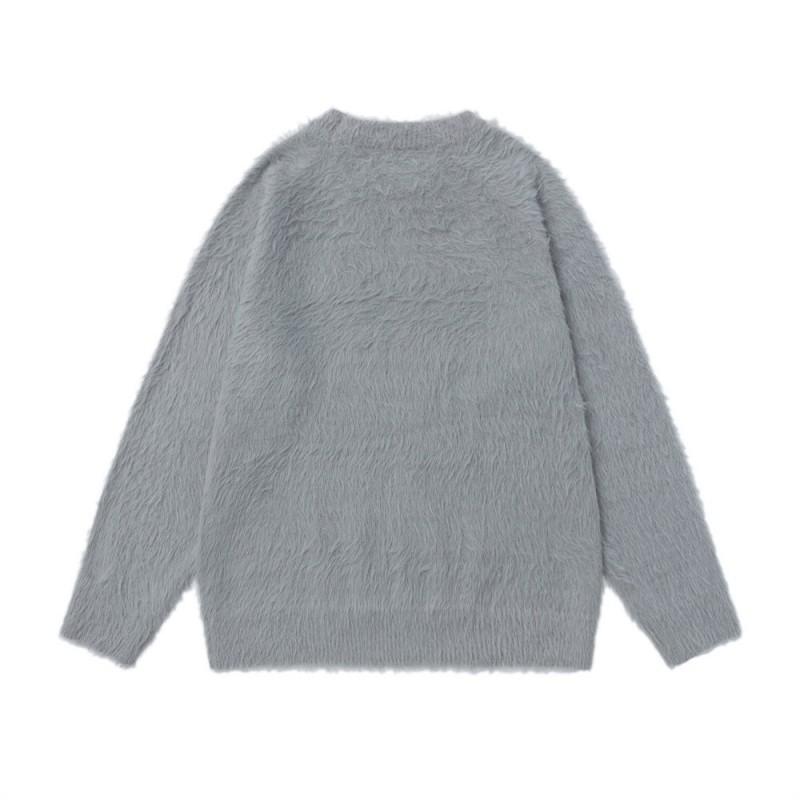 Mens Street Style Fleece Knit Sweater Loose Fit Round Neck Long Sleeve Casual Winter Top