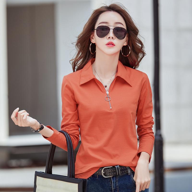 Long Sleeve T Shirt Women Korean Style Slim Woman Clothes Fall Zipper Tops T-Shirt Womens Tee Shirt Femme