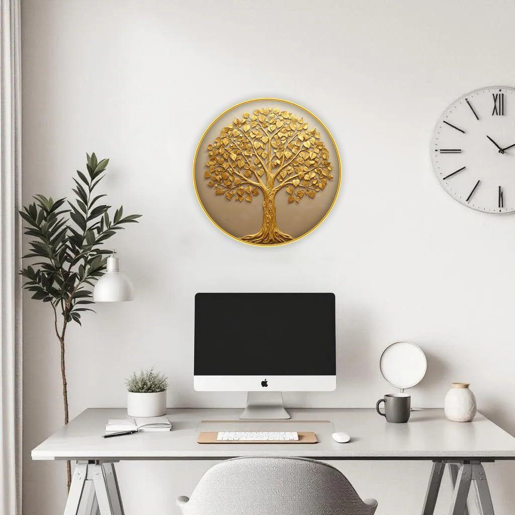 Vastu Kalpavriksha Money Golden Tree Photo Frame, Round