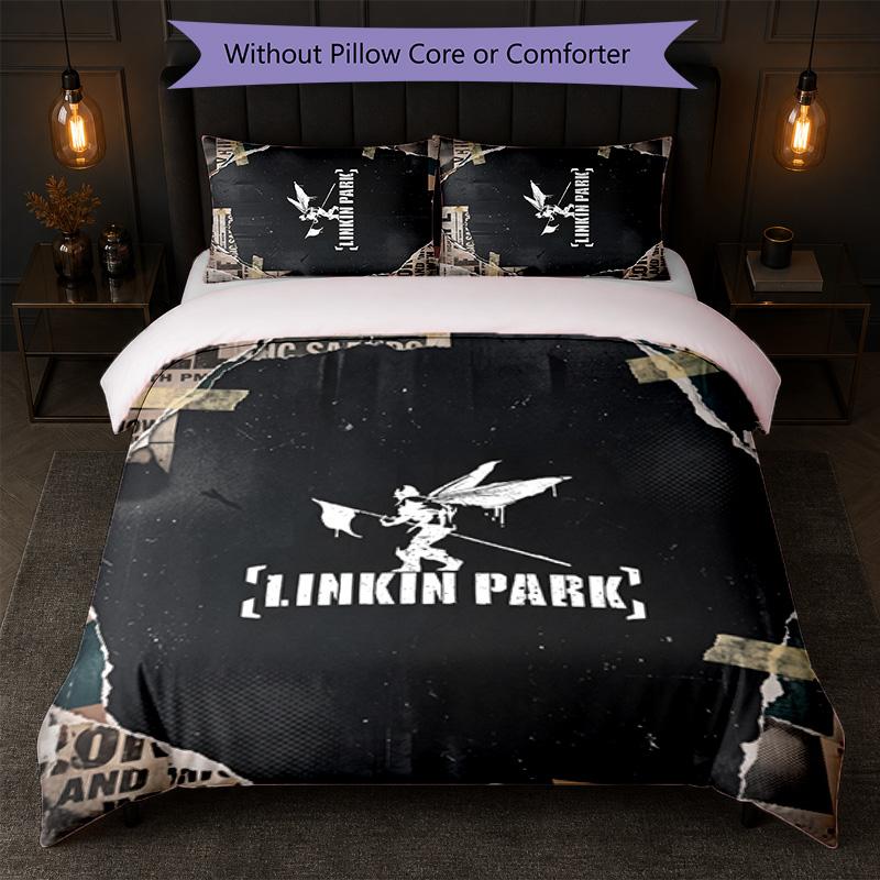 Set Biancheria da Letto 3 Pezzi Stampa Linkin Park Copripiumino con Due Federe Biancheria da Letto Morbida per Camera da Letto Domestica