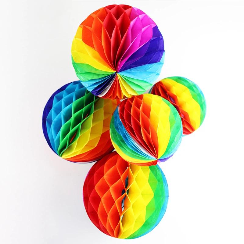 Hanging Rainbow Honeycomb Paper Flower Ball 15/20/25/30cm Decor Balls for Kids Birthday Party Nursery Room Holiday Decoration