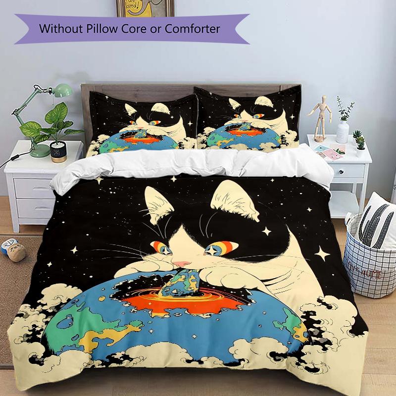 

3pcs Cat in the Universe Bedding Set - Includes Quilt Cover and Pillowcases, Suitable for All Seasons, Machine Washable - Ideal Gift for Fam 135cm*200cm
