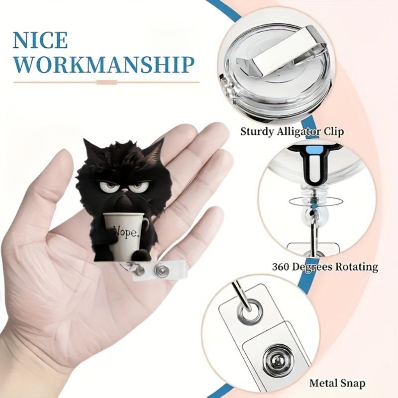 Badges Reel,Funny Coffe Cats Badges Holder,Retractable Badges Clip Office Name Badges Accessories,Nursing Student Gift
