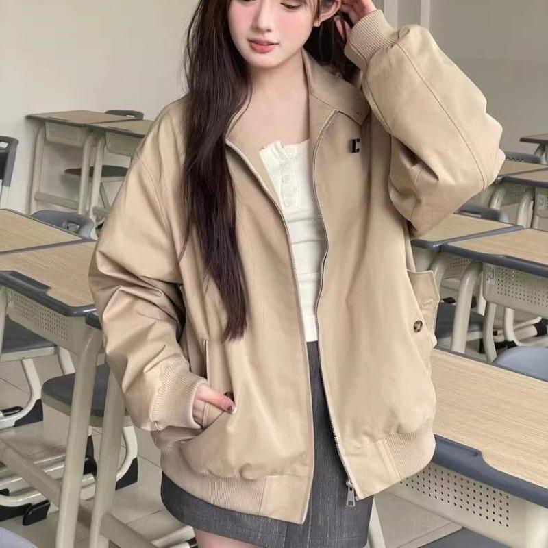 

American Retro New Coat Versatile Spring Autumn Loose Workwear Student Small Casual Jacket Top S хакі