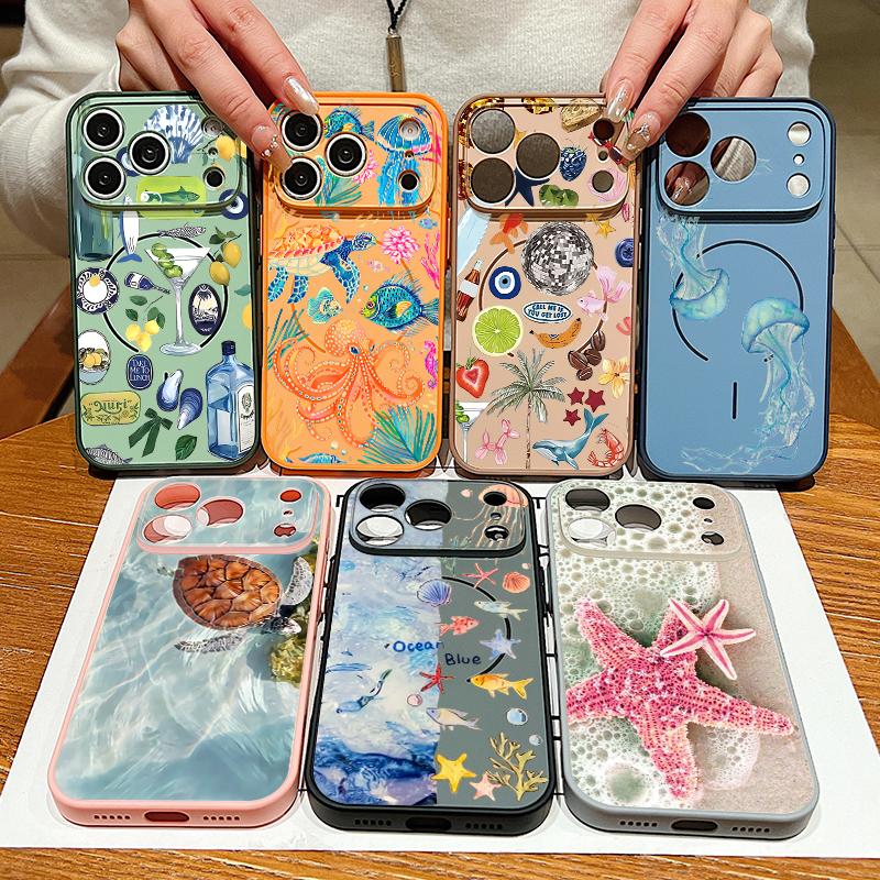 SeaWorld Pattern Case For iPhone 17 Pro Max Magnetic For Magsafe Hybrid Slim Matte Cover For iPhone 16 15 14 13 Pro Max Octopus Starfish