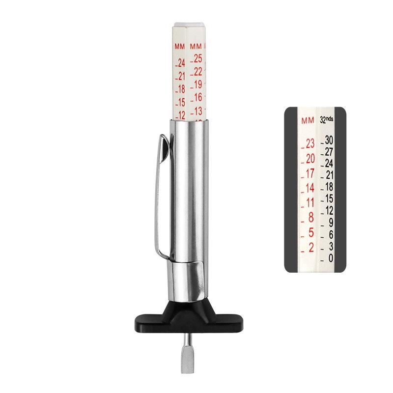 Tire Tread Depth Gauge: 0-25mm Measuring Ruler and Pen