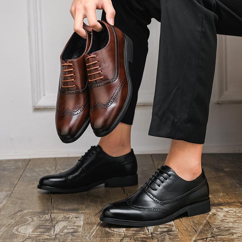 Fashion Large Size 38-48 Men Business Brogue Leather Shoes Men Casual Comfortable Breathable Office Leather Shoes Wedding Banquet Shoes