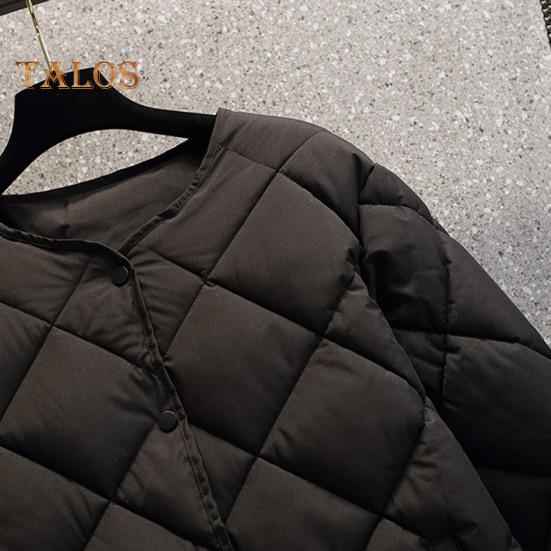 Damen Winter Daunenmantel Rautenstruktur Nähte Dick gepolsterte Taschen Lange Ärmel Einfarbig Einreihige Damenjacke mit elastischen Bündchen