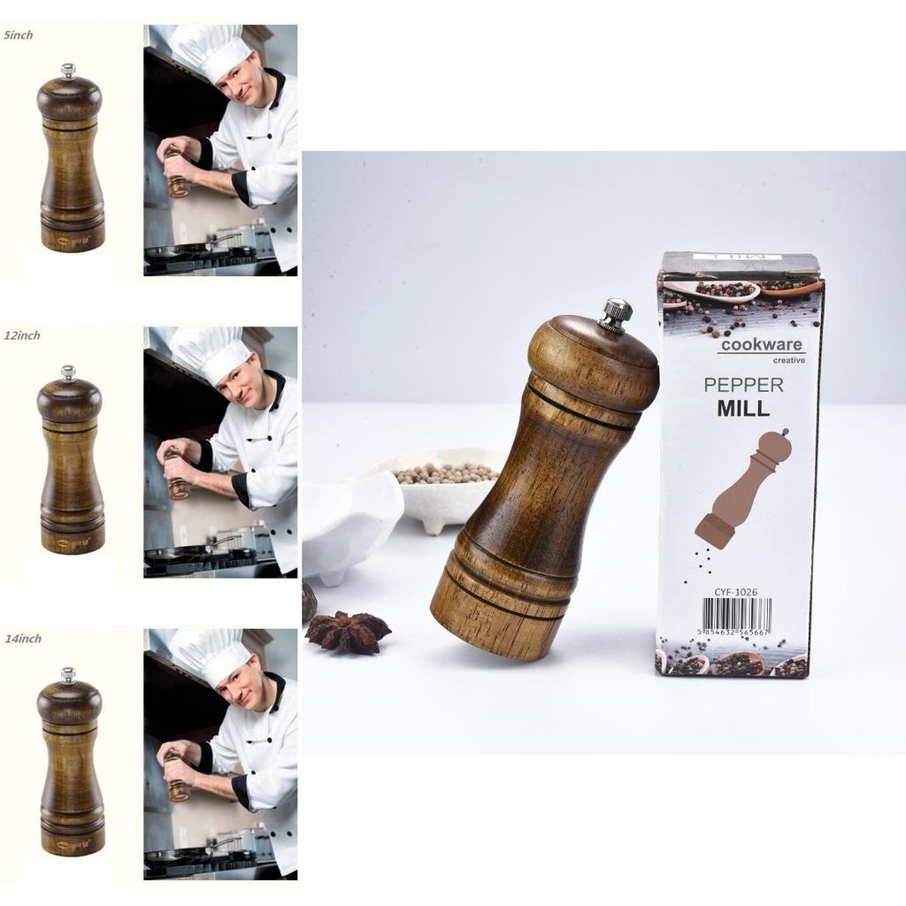 Antique Style Wooden Salt And Pepper Shakers With Manual Grinder For Kitchen And Dining