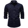 Men's New Denim Shirt  Casual Solid Color Denim Long-sleeved Shirt