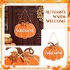 Wooden Pumpkin Fall Door Hanger Welcome Sign for Front Door, Porch, Wall - Thanksgiving Home Decor (Orange)