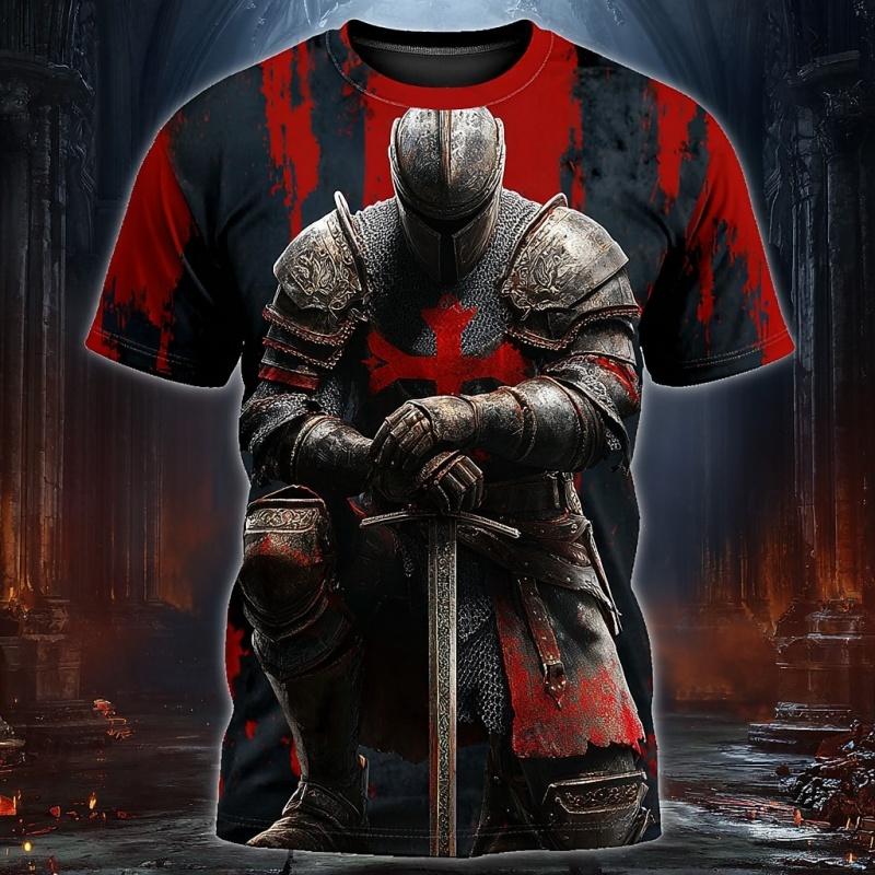 

Templar Warrior 3D Printed T-shirt with Medieval Pattern Short Sleeve Top for Summer Men s Casual Street Round Neck Clothing XL