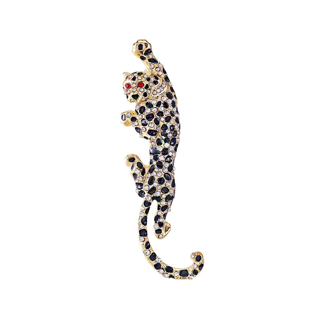 European and American Alloy Diamond-encrusted Leopard Clothing Pin Men's Blazer Corsage High-end Animal Dress Brooch