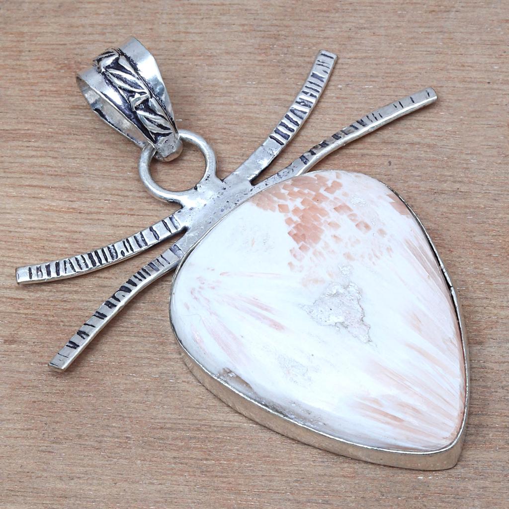 Pendant Scolecite Shell Gemstone Handmade Gift For Her Silver Jewelry 2"