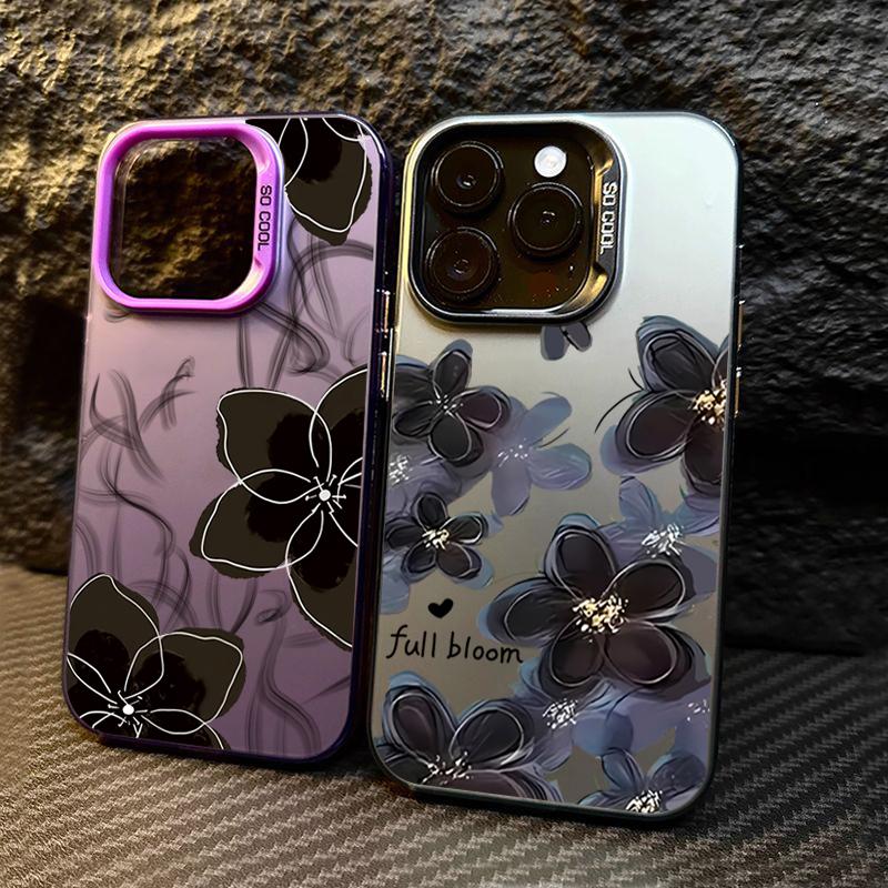 Full Bloom Flowers Electroplate Silver IMD Phone Case For iPhone 16 15 14 13 12 11 Pro Max 7 Plus X XS XR Shockproof Back Cover