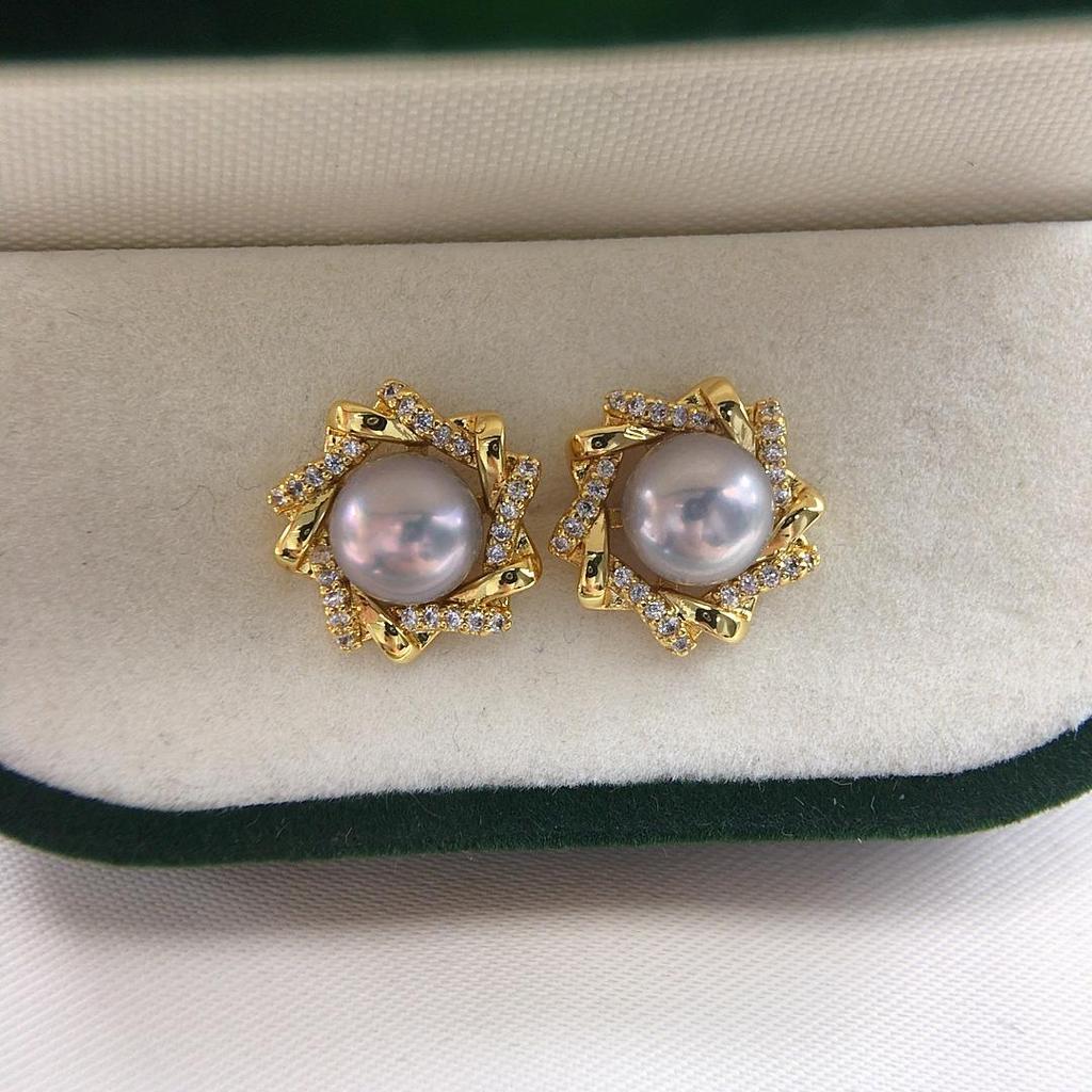 Natural Freshwater Pearl & Zircon Flower Stud Earrings for Women - Elegant, High-Quality Design