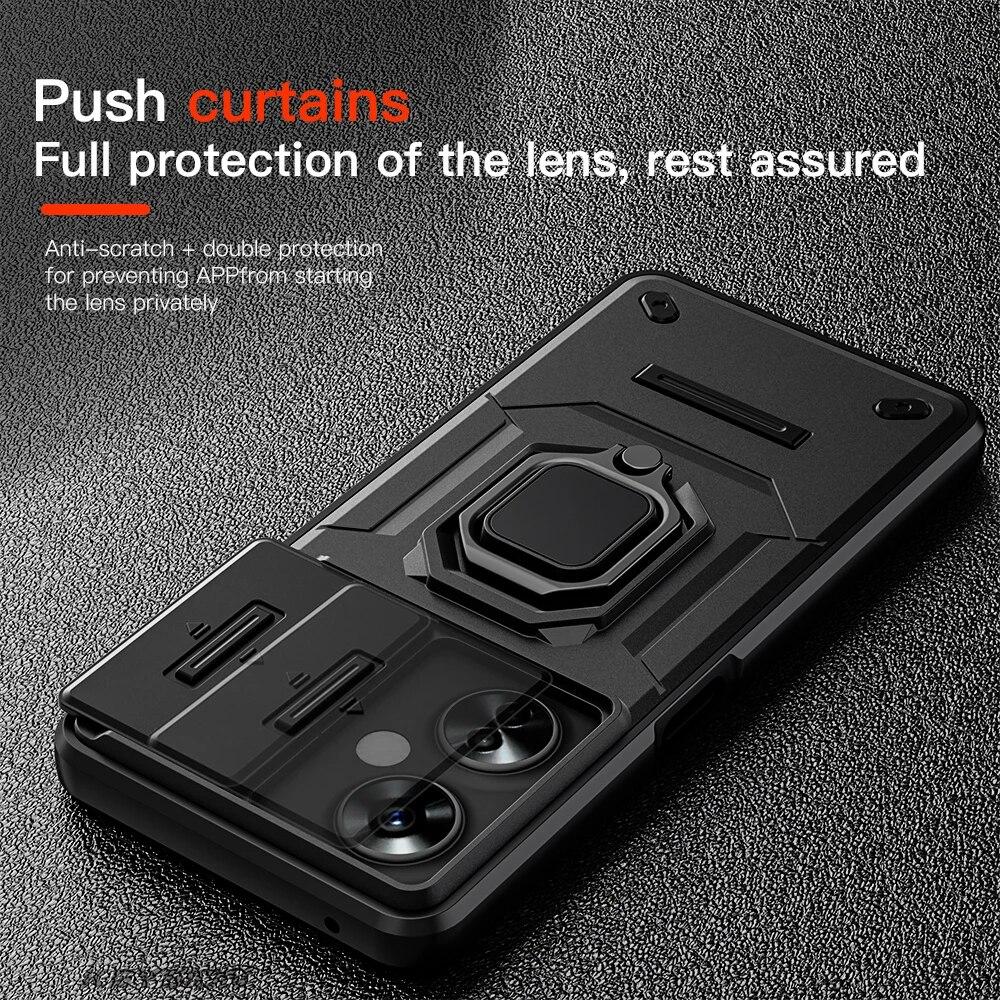 KEYSION Shockproof Case for OnePlus Nord CE 3 Lite 5G Slide Camera Lens Protection Ring Stand Phone Cover for for Nord CE 3 5G
