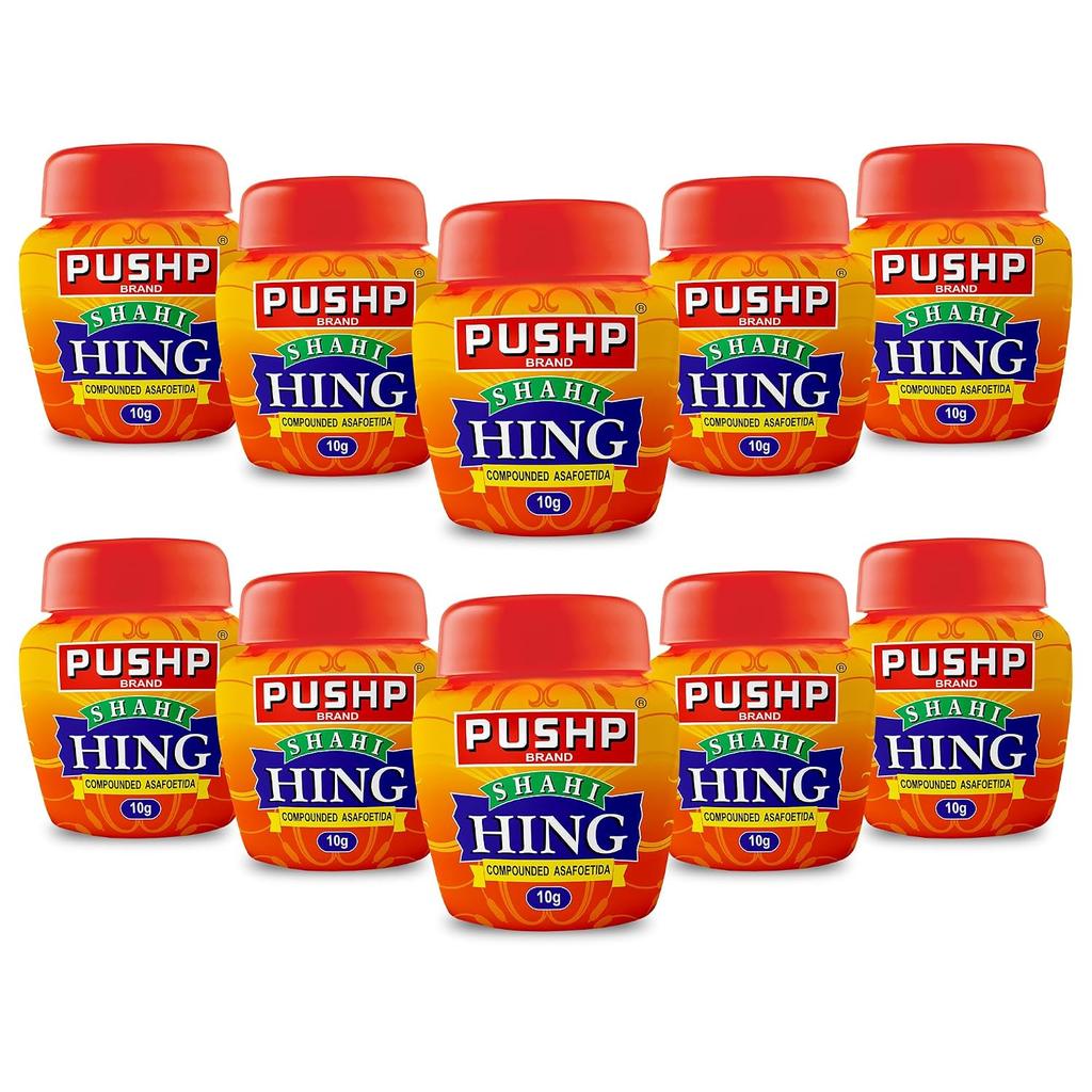 Pushp Shahi Hing Powder Strong Asafoetida Flavor Enhancer For Authentic Indian Cooking Culinary Seasoning 10g Pack Of 10