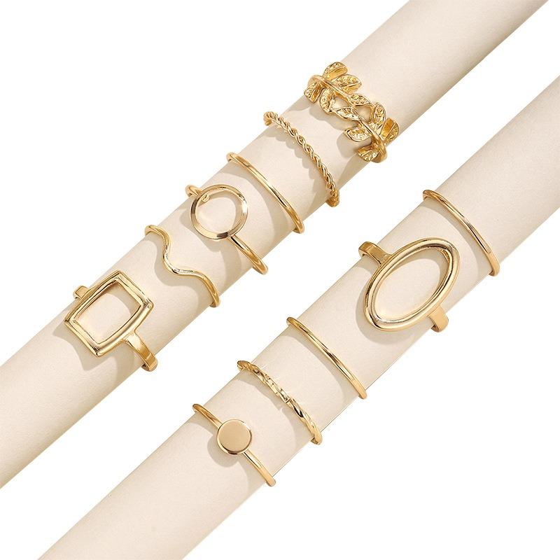 New open alloy ring set, plain ring ring, women's design sense niche square ring