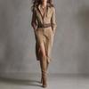 Women Long Sleeve Shirt Dress Button Down High Slit Casual Midi Dress