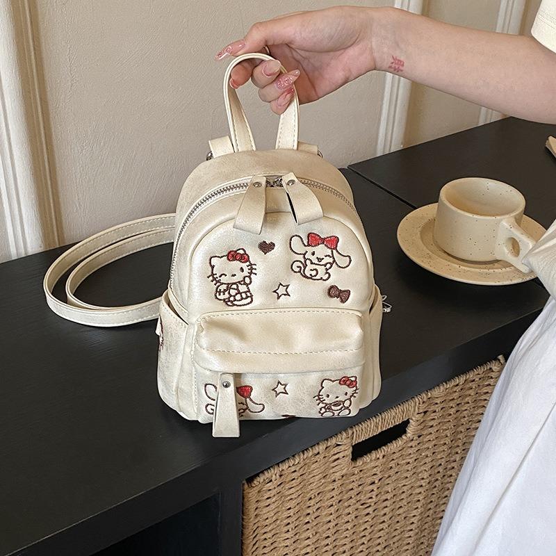 Cute Embroidered Kitty Cat Large Capacity Backpack Girls New Korean Popular Foreign Style Age-reducing Backpack